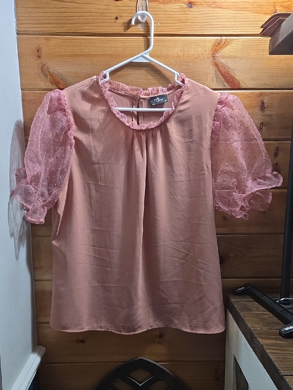 Milk & Honey 2x Blush Pink Puff-Sleeve Women's Top 0492